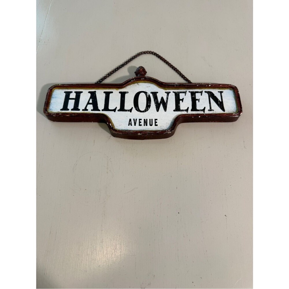 Halloween Avenue Wall Sign - Rustic White and Brown Holiday Decor